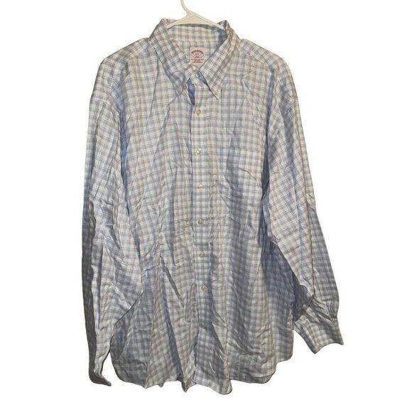 Brooks Brothers Shirt Blue Windowpane Print Button Down Dressshirt XXL - Picture 1 of 5